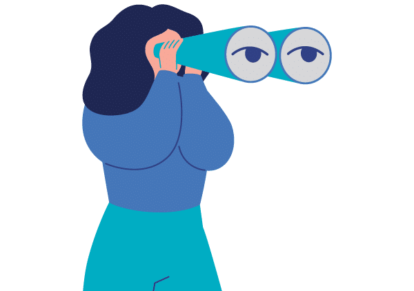 Illustration of woman with oversized binoculars
