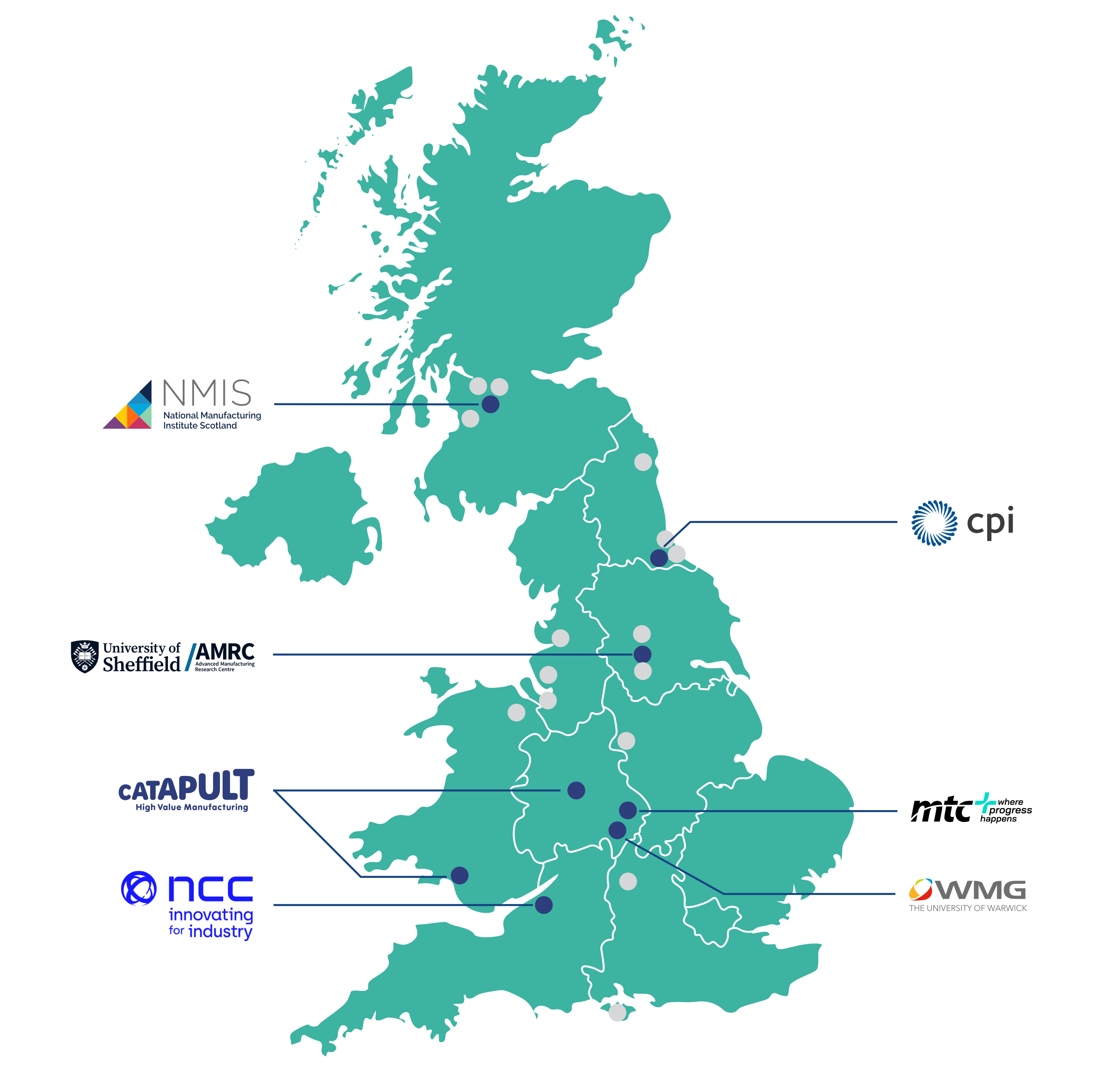 Map of high Value Manufacturing Centres in the UK